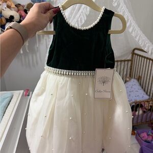 Couture Princess Green and White Formal Kids Dress